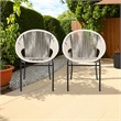 Sanu Outdoor Accent Chair Set of 2- White PE Rattan- Black Iron- Round Back