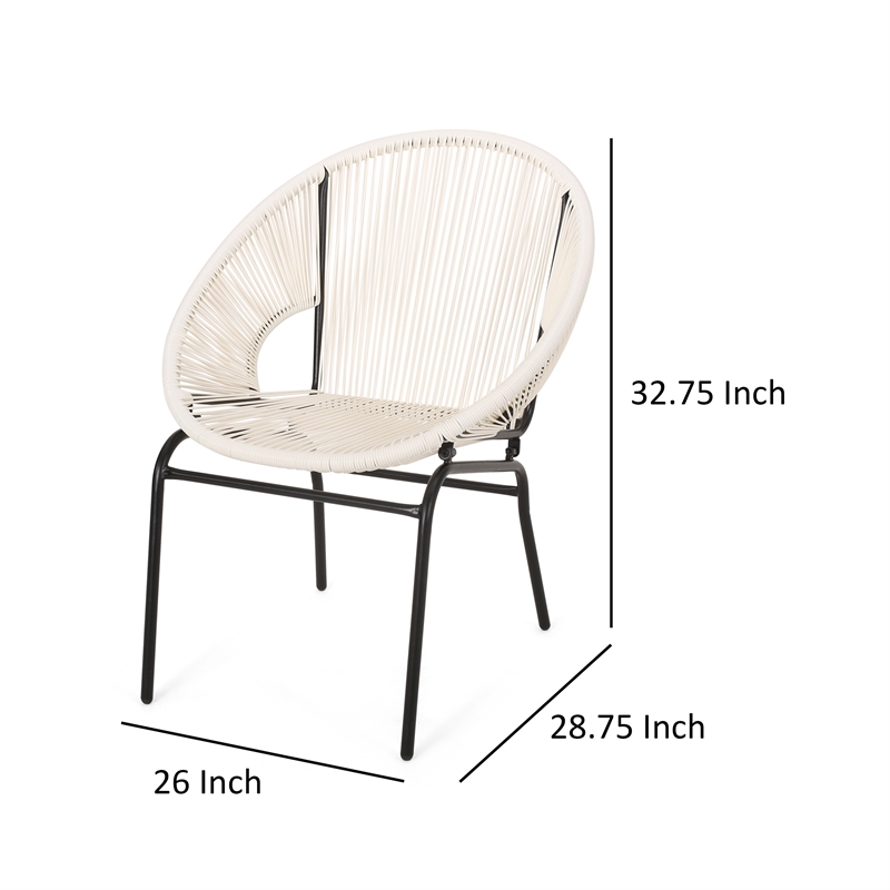 Sanu Outdoor Accent Chair Set of 2- White PE Rattan- Black Iron- Round Back