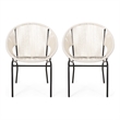 Sanu Outdoor Accent Chair Set of 2- White PE Rattan- Black Iron- Round Back