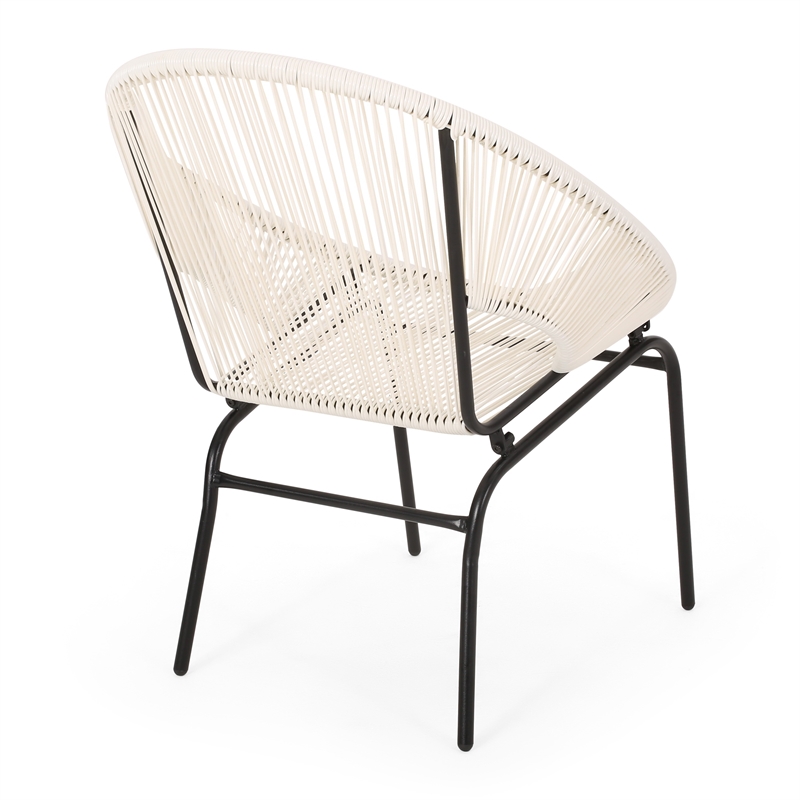 Sanu Outdoor Accent Chair Set of 2- White PE Rattan- Black Iron- Round Back