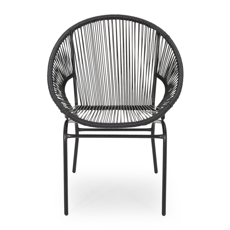 Sanu Outdoor Accent Chair Set of 2- PE Rattan- Black Iron- Round Backrests
