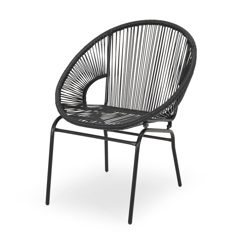 Sanu Outdoor Accent Chair Set of 2- PE Rattan- Black Iron- Round Backrests