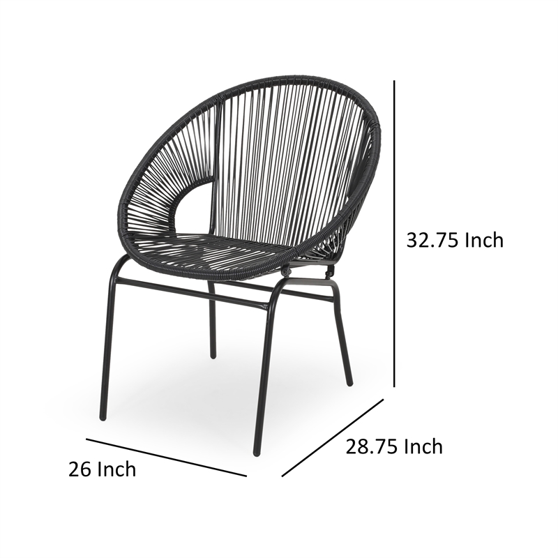 Sanu Outdoor Accent Chair Set of 2- PE Rattan- Black Iron- Round Backrests