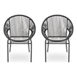 Sanu Outdoor Accent Chair Set of 2- PE Rattan- Black Iron- Round Backrests
