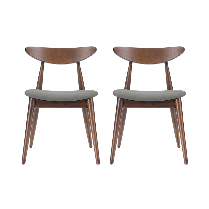 Side Dining Chair Set of 2- Round Rubberwood Splayed Legs- Gray Brown