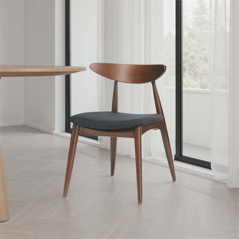 Side Dining Chair Set of 2- Round Rubberwood Splayed Legs- Gray Brown