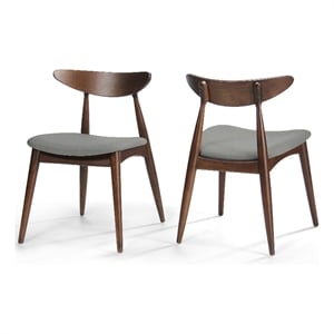 Side Dining Chair Set of 2- Round Rubberwood Splayed Legs- Gray Brown