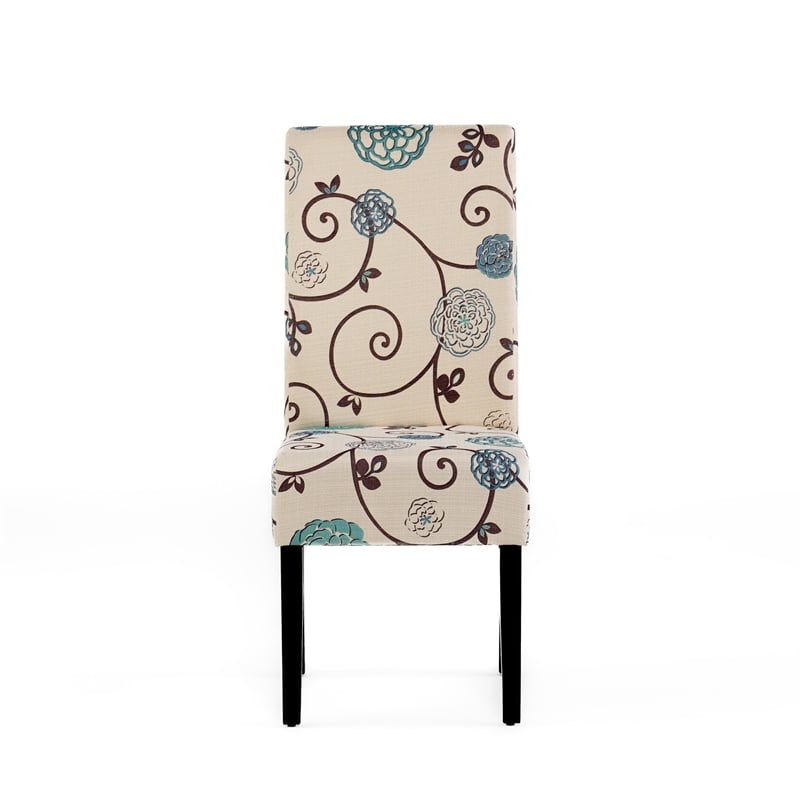 Dining Chair Set of 2- Beige Fabric- Soft Cushions- Black Rubberwood