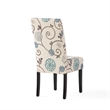 Dining Chair Set of 2- Beige Fabric- Soft Cushions- Black Rubberwood