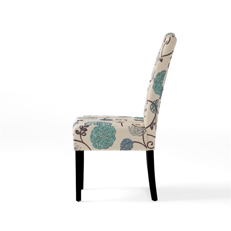 Dining Chair Set of 2- Beige Fabric- Soft Cushions- Black Rubberwood