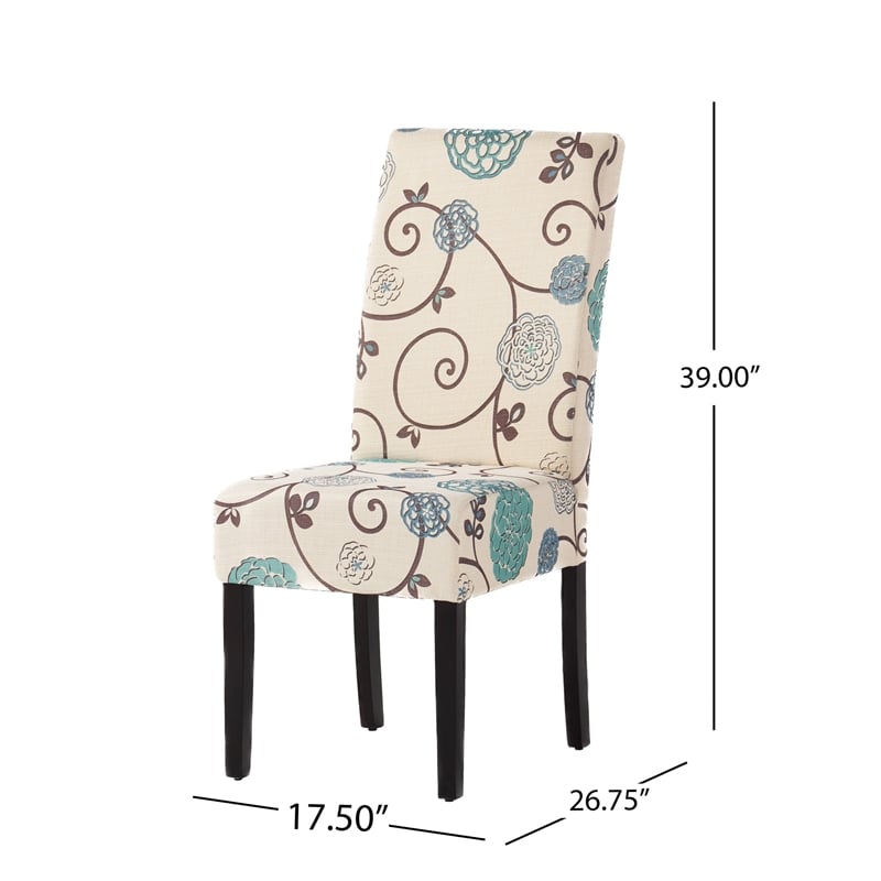 Dining Chair Set of 2- Beige Fabric- Soft Cushions- Black Rubberwood