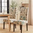 Dining Chair Set of 2- Beige Fabric- Soft Cushions- Black Rubberwood