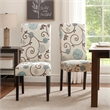 Dining Chair Set of 2- Beige Fabric- Soft Cushions- Black Rubberwood