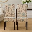 Dining Chair Set of 2- Beige Fabric- Soft Cushions- Black Rubberwood