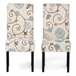 Dining Chair Set of 2- Beige Fabric- Soft Cushions- Black Rubberwood