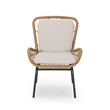 Outdoor Accent Chair Set of 2- White Fabric- Brown Faux Rattan- Black