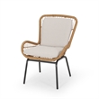 Outdoor Accent Chair Set of 2- White Fabric- Brown Faux Rattan- Black