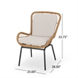 Outdoor Accent Chair Set of 2- White Fabric- Brown Faux Rattan- Black