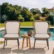 Outdoor Accent Chair Set of 2- White Fabric- Brown Faux Rattan- Black