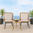 Outdoor Accent Chair Set of 2- White Fabric- Brown Faux Rattan- Black