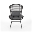 Outdoor Round Accent Chair Set of 2- Gray Faux Rattan- Black Iron