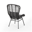Outdoor Round Accent Chair Set of 2- Gray Faux Rattan- Black Iron