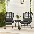 Outdoor Round Accent Chair Set of 2- Gray Faux Rattan- Black Iron