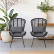 Outdoor Round Accent Chair Set of 2- Gray Faux Rattan- Black Iron