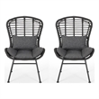 Outdoor Round Accent Chair Set of 2- Gray Faux Rattan- Black Iron