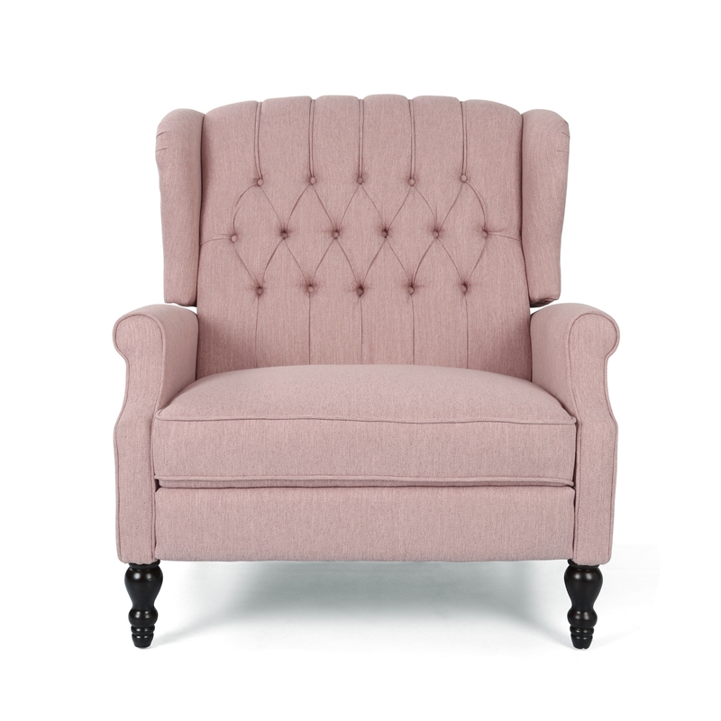 Jade Oversize Wide Chair Manual Recliner- Wingback- Pink Tufted