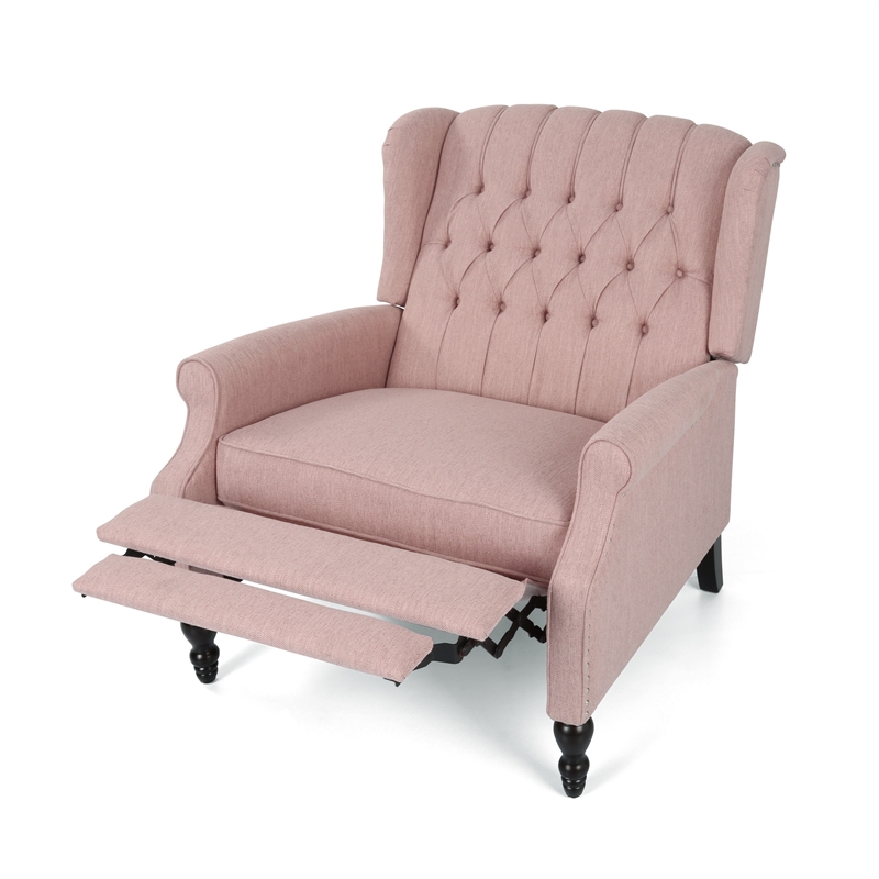 Jade Oversize Wide Chair Manual Recliner- Wingback- Pink Tufted