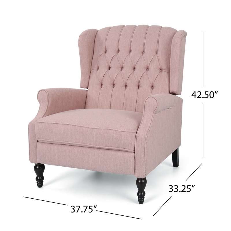 Jade Oversize Wide Chair Manual Recliner- Wingback- Pink Tufted