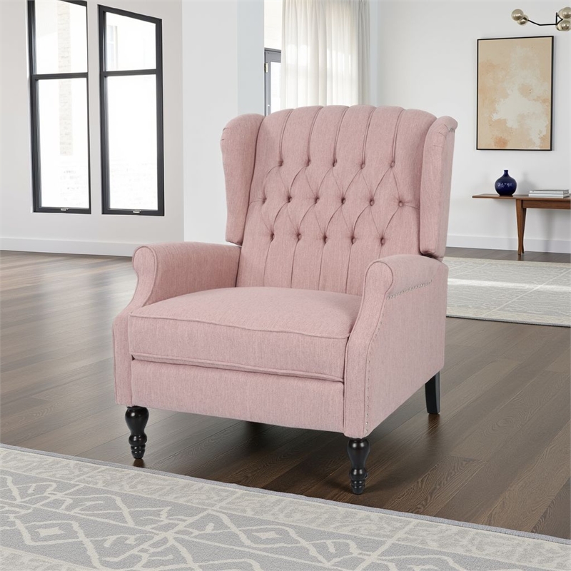 Jade Oversize Wide Chair Manual Recliner- Wingback- Pink Tufted