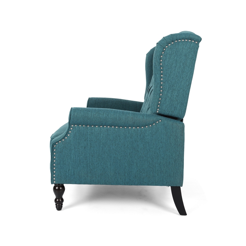 Jade Oversize Wide Chair Manual Recliner- Wingback- Teal Button Tufted