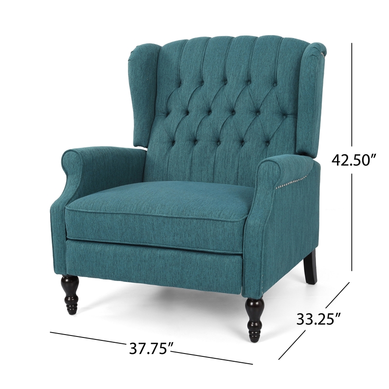 Jade Oversize Wide Chair Manual Recliner- Wingback- Teal Button Tufted