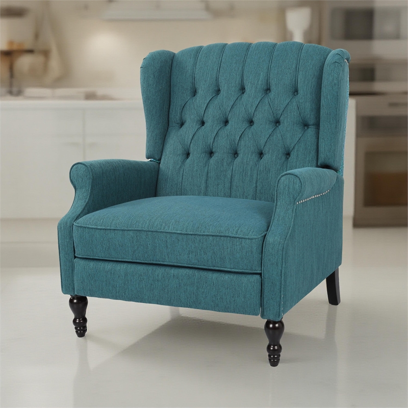 Jade Oversize Wide Chair Manual Recliner- Wingback- Teal Button Tufted