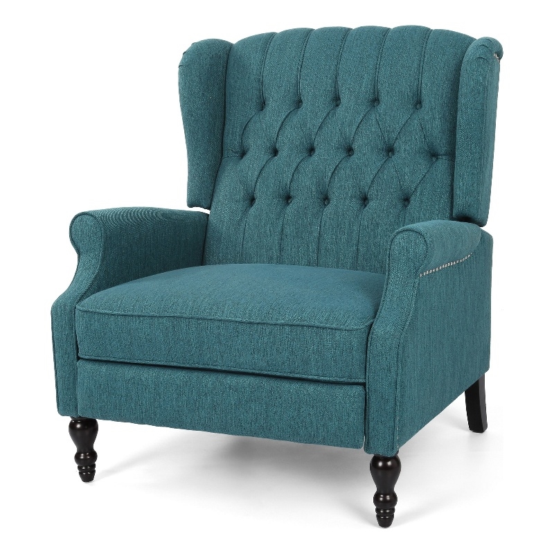 Jade Oversize Wide Chair Manual Recliner- Wingback- Teal Button Tufted