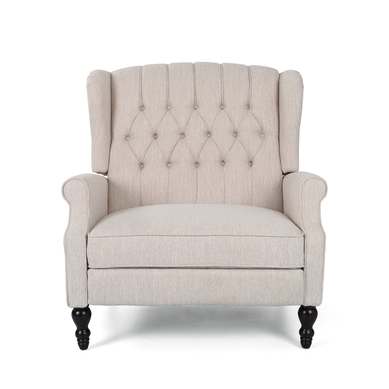 Jade Oversize Wide Chair Manual Recliner- Wingback- Beige Tufted