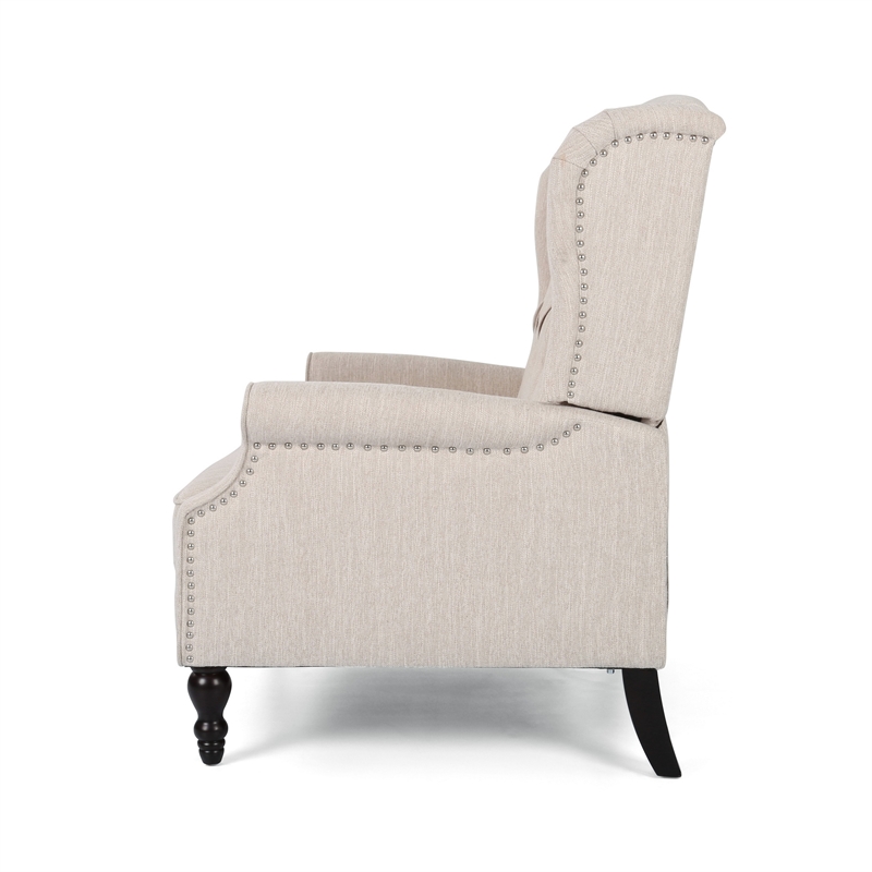 Jade Oversize Wide Chair Manual Recliner- Wingback- Beige Tufted