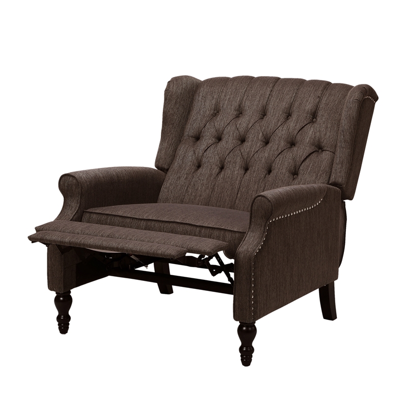 Jade Oversize Wide Chair Manual Recliner- Wingback- Brown Tufted