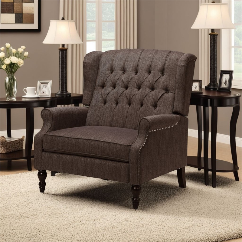Jade Oversize Wide Chair Manual Recliner- Wingback- Brown Tufted