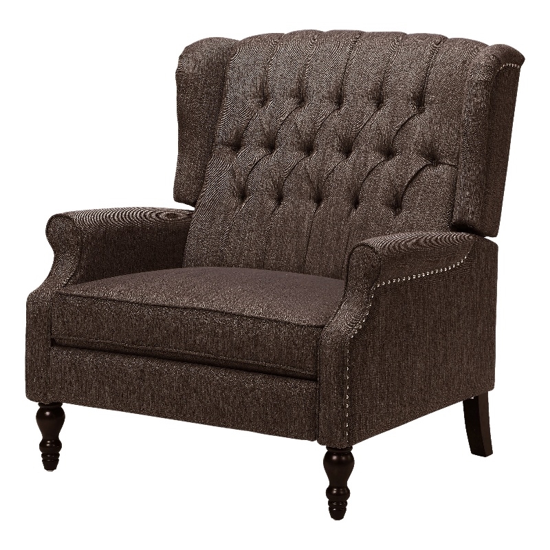 Jade Oversize Wide Chair Manual Recliner- Wingback- Brown Tufted