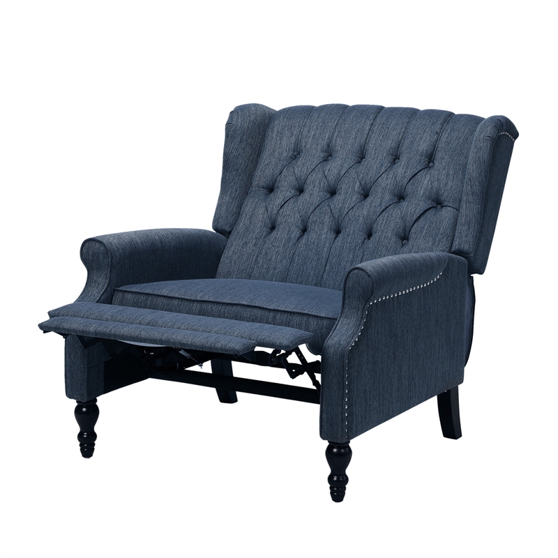 Jade Oversize Wide Chair Manual Recliner- Navy Blue Button Tufted