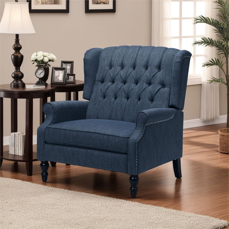 Jade Oversize Wide Chair Manual Recliner- Navy Blue Button Tufted
