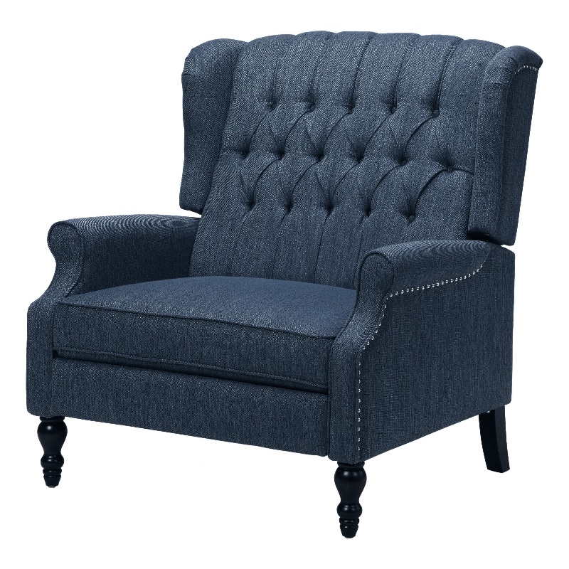 Jade Oversize Wide Chair Manual Recliner- Navy Blue Button Tufted