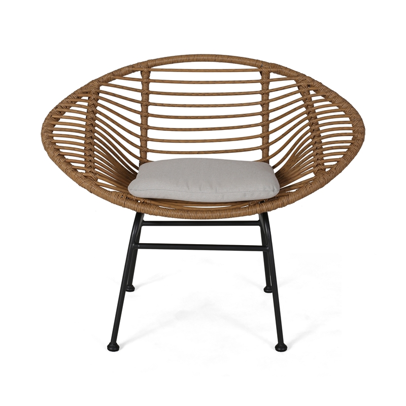 Outdoor Accent Chair Set of 2- Beige- Basket Brown Faux Rattan- Black