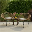 Outdoor Accent Chair Set of 2- Beige- Basket Brown Faux Rattan- Black