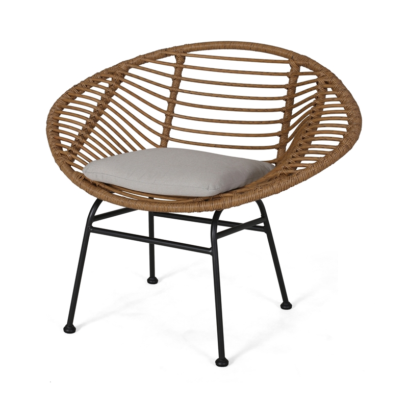 Outdoor Accent Chair Set of 2- Beige- Basket Brown Faux Rattan- Black