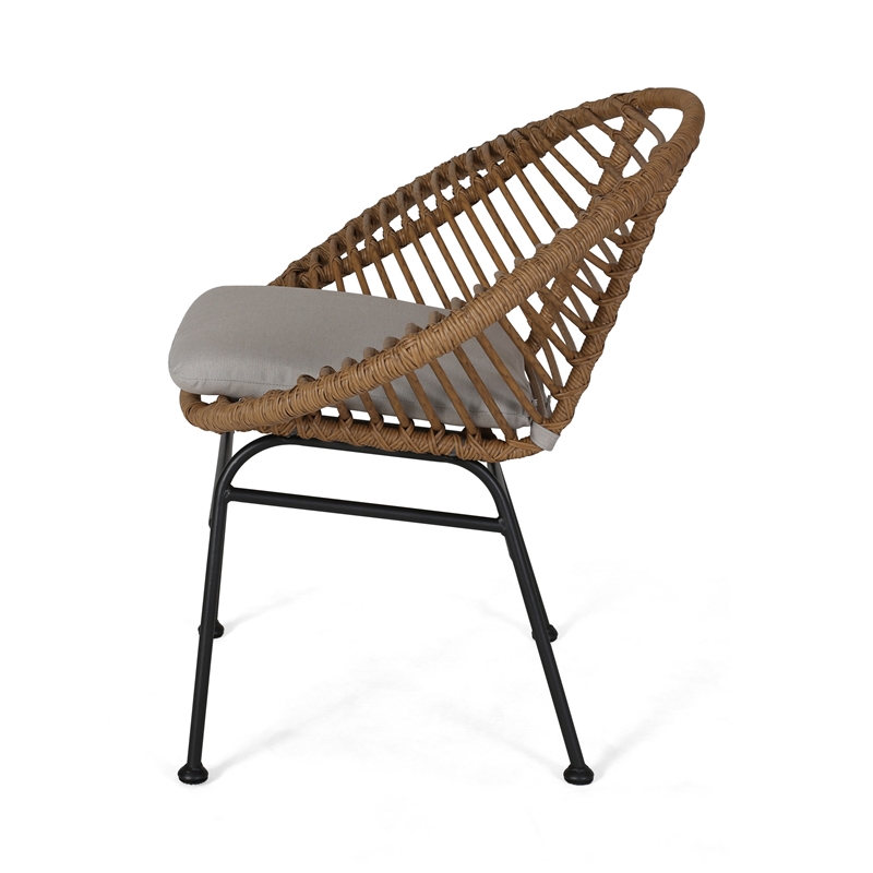 Outdoor Accent Chair Set of 2- Beige- Basket Brown Faux Rattan- Black