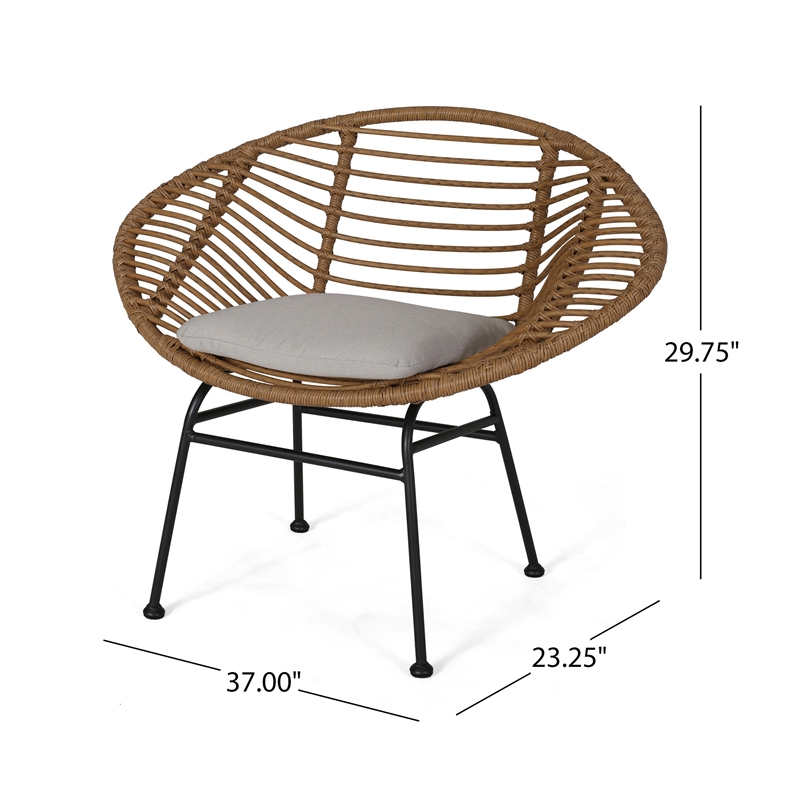 Outdoor Accent Chair Set of 2- Beige- Basket Brown Faux Rattan- Black